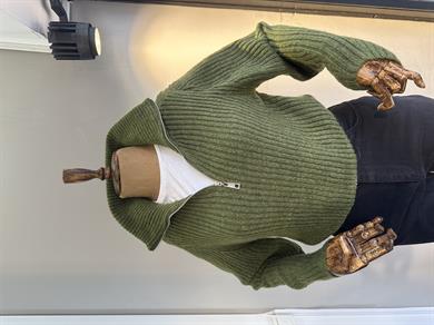 Haki Polo Yaka Fermuarlı Triko Kazak