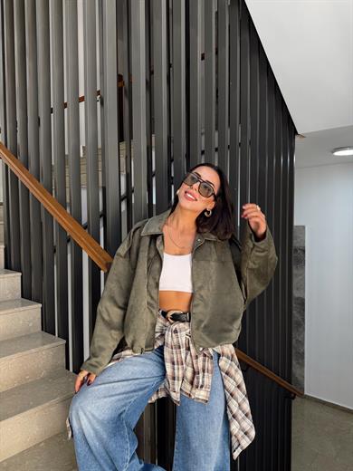 Haki Scuba Süet Ceket