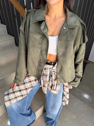 Haki Scuba Süet Ceket