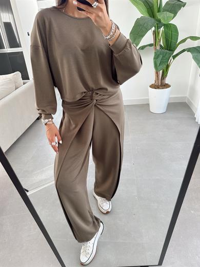 Haki Sırt Düğüm Modal Bluz