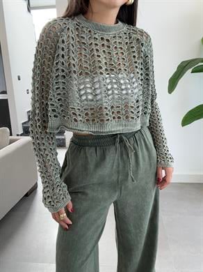 Haki Soluk Efektli Triko Kazak