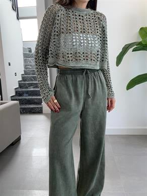 Haki Soluk Efektli Triko Kazak