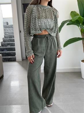 Haki Soluk Efektli Triko Kazak