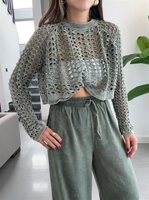 Haki Soluk Efektli Triko Kazak