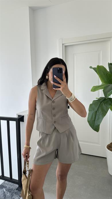 Haki Şort Yelek Takım