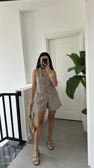 Haki Şort Yelek Takım