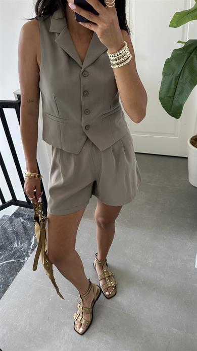 Haki Şort Yelek Takım