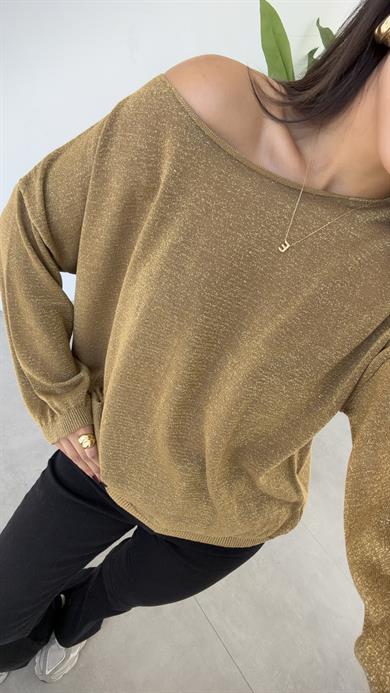 Haki Uzun Kollu Simli Bluz