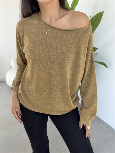 Haki Uzun Kollu Simli Bluz