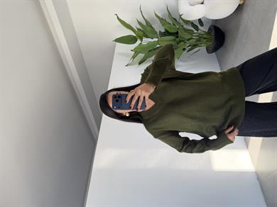 Marla Haki V Yaka Oversize Triko Kazak