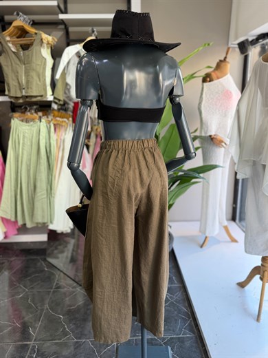 Haki Yan Parçalı Keten Pantolon