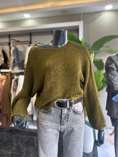 Haki Yarasa Kol Triko Kazak