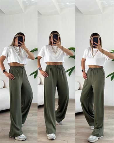Haki Yeşil Beli Lastikli Pantolon