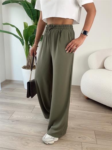 Haki Yeşil Beli Lastikli Pantolon