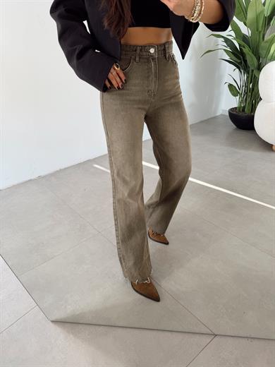 Haki Yıkamalı Straight Jean