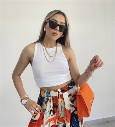 Halter Yaka Beyaz Bluz