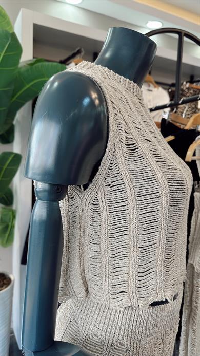 Ham Ekru Ajurlu Triko Atlet