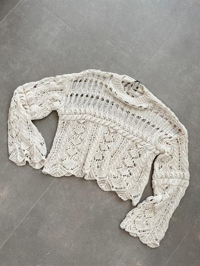 Ham Ekru Ajurlu Triko Kazak