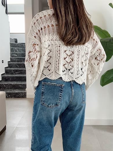 Ham Ekru Ajurlu Triko Kazak