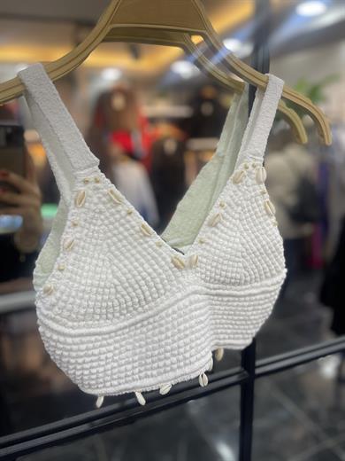 Ham Ekru Deniz Kabuklu Crop