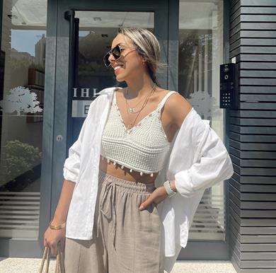 Ham Ekru Deniz Kabuklu Crop