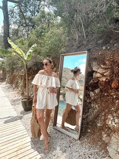 Ham Ekru Yakası Püskül Detaylı Tulum