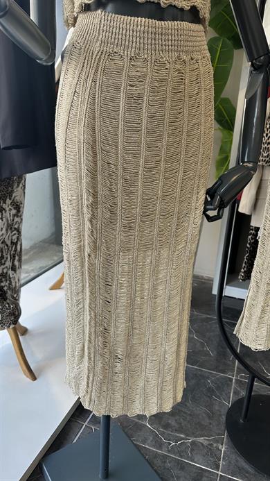 Ham Ekru Yırtmaçlı Uzun Triko Etek