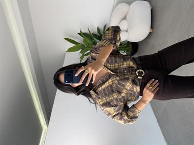 Hardal Baskılı Oversize Gömlek