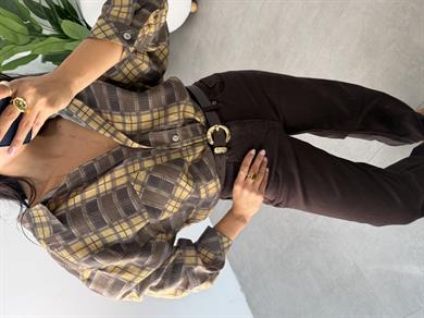 Hardal Baskılı Oversize Gömlek