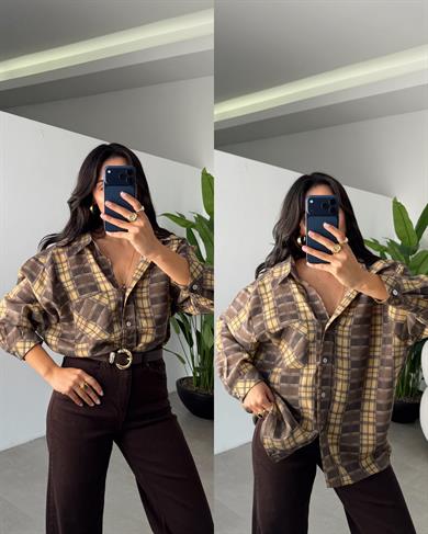 Hardal Baskılı Oversize Gömlek