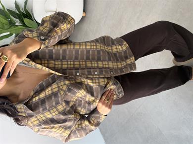 Hardal Baskılı Oversize Gömlek