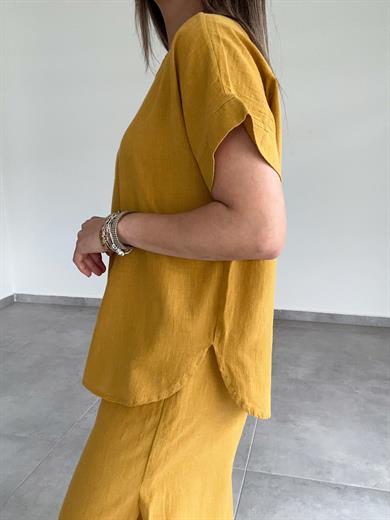 Hardal Pamuk Keten Hakim Yaka Bluz