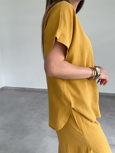 Hardal Pamuk Keten Hakim Yaka Bluz