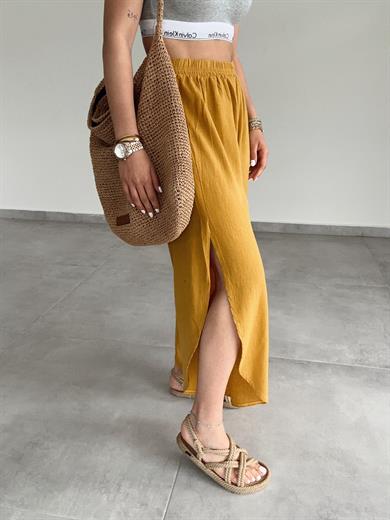Hardal Pamuk Keten Mendil Paça Pantolon