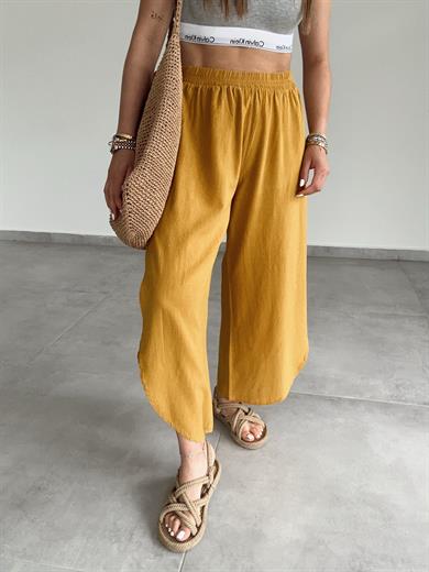 Hardal Pamuk Keten Mendil Paça Pantolon