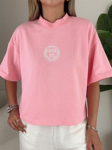 Harvard Pembe Baskılı Tişört