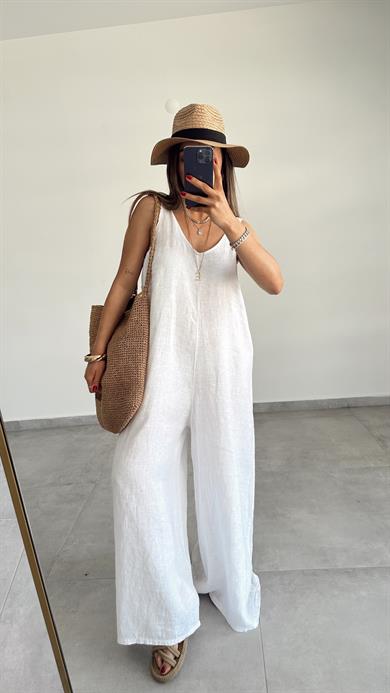 HELEN Bohem Beyaz Keten Tulum