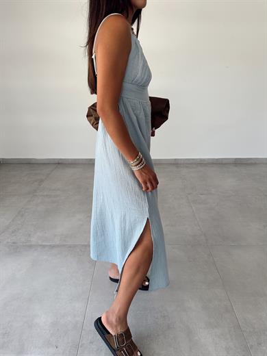 Helen Buz Mavisi Müslin Askıları Ayarlanabilir Elbise