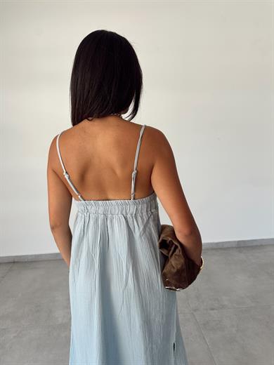 Helen Buz Mavisi Müslin Askıları Ayarlanabilir Elbise
