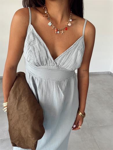 Helen Buz Mavisi Müslin Askıları Ayarlanabilir Elbise