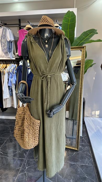 Helen Haki Müslin Elbise