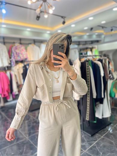 Helen Keten Gömlek Pantolon Takım-Bej