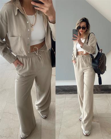 Helen Keten Gömlek Pantolon Takım-Bej