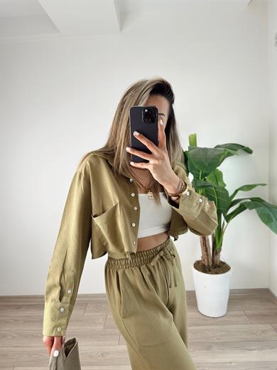 Helen Keten Gömlek Pantolon Takım-Olive