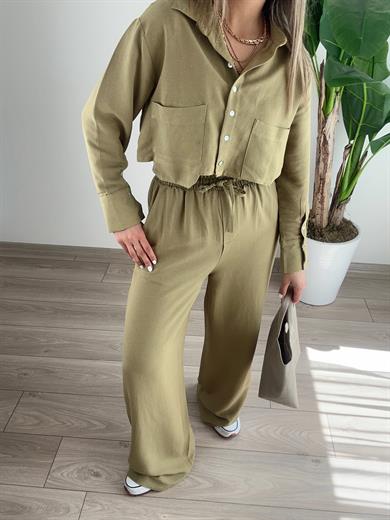Helen Keten Gömlek Pantolon Takım-Olive