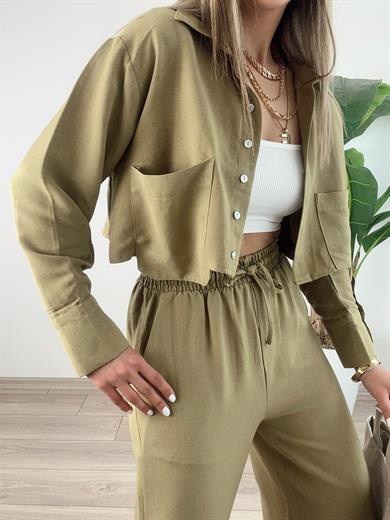 Helen Keten Gömlek Pantolon Takım-Olive
