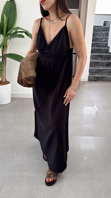 Helen Siyah Müslin Askıları Ayarlanabilir Elbise