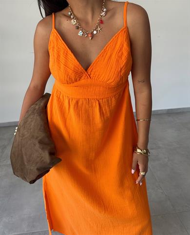 Helen Turuncu Müslin Askıları Ayarlanabilir Elbise