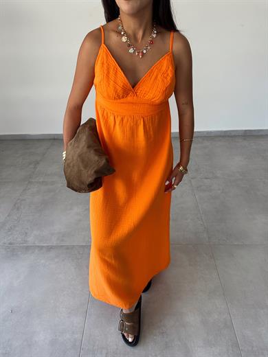 Helen Turuncu Müslin Askıları Ayarlanabilir Elbise