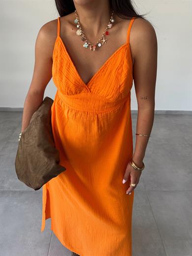 Helen Turuncu Müslin Askıları Ayarlanabilir Elbise